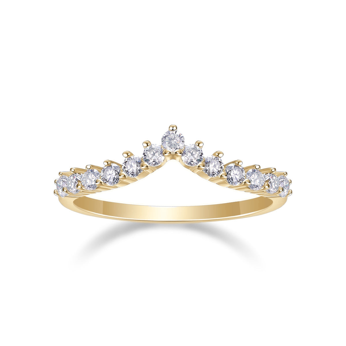 Abigail Round Moissanite Chevron Wedding Band in 18K yellow gold plating, front view