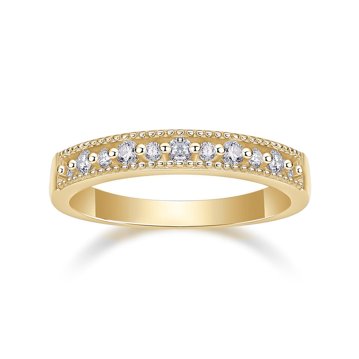 Ada Round Moissanite Milgrain Wedding Band in 18K yellow gold plating, front view