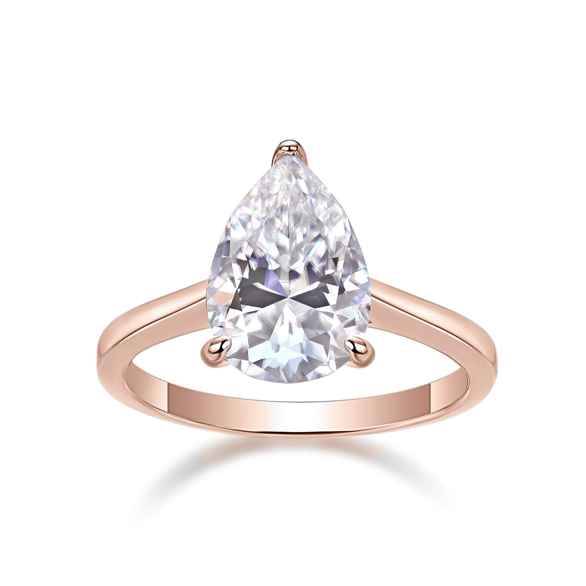 Adelaide Pear Moissanite Solitaire Engagement Ring in 18K rose gold plating