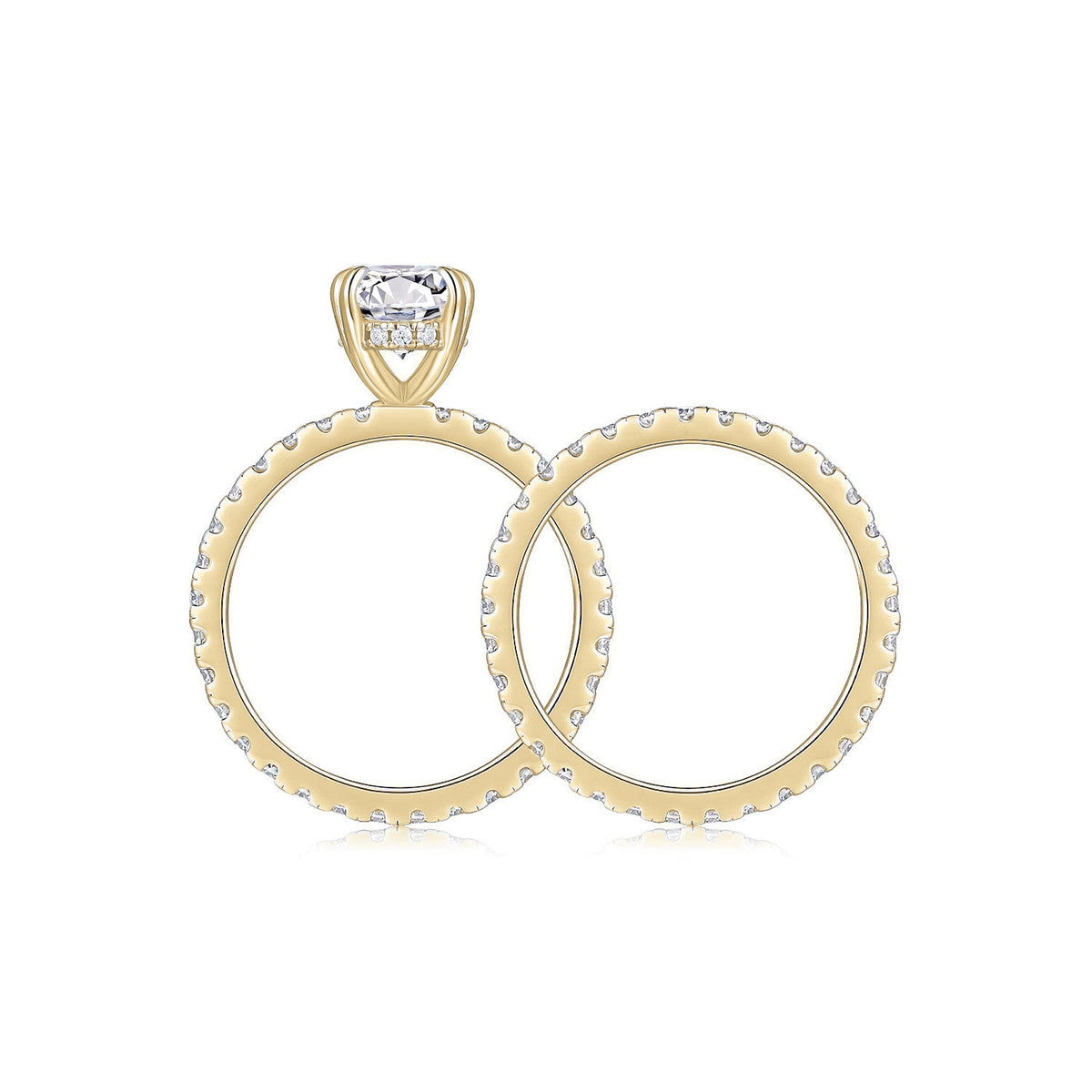 Adeline Oval Moissanite Hidden Halo Bridal Set in 18K yellow gold plating, side profile