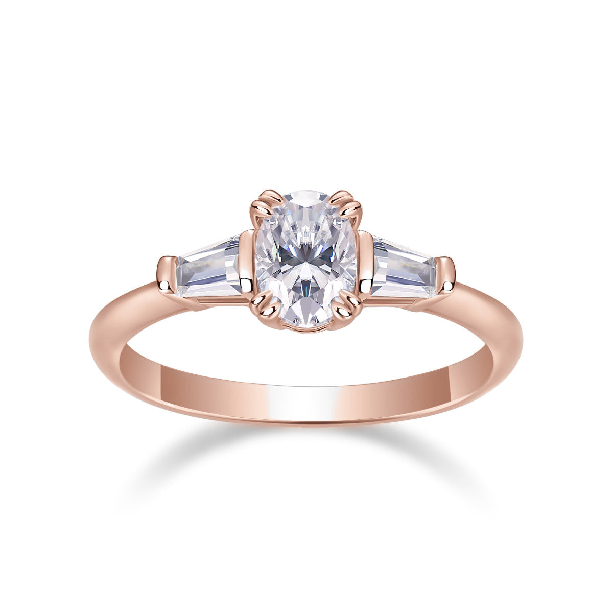 Ainsley Oval Moissanite Three Stone Engagement Ring, front view