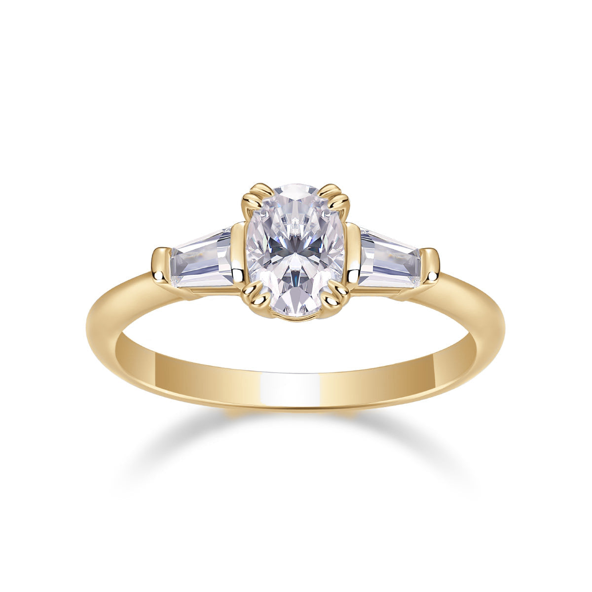 Ainsley Oval Moissanite Three Stone Engagement Ring, front view