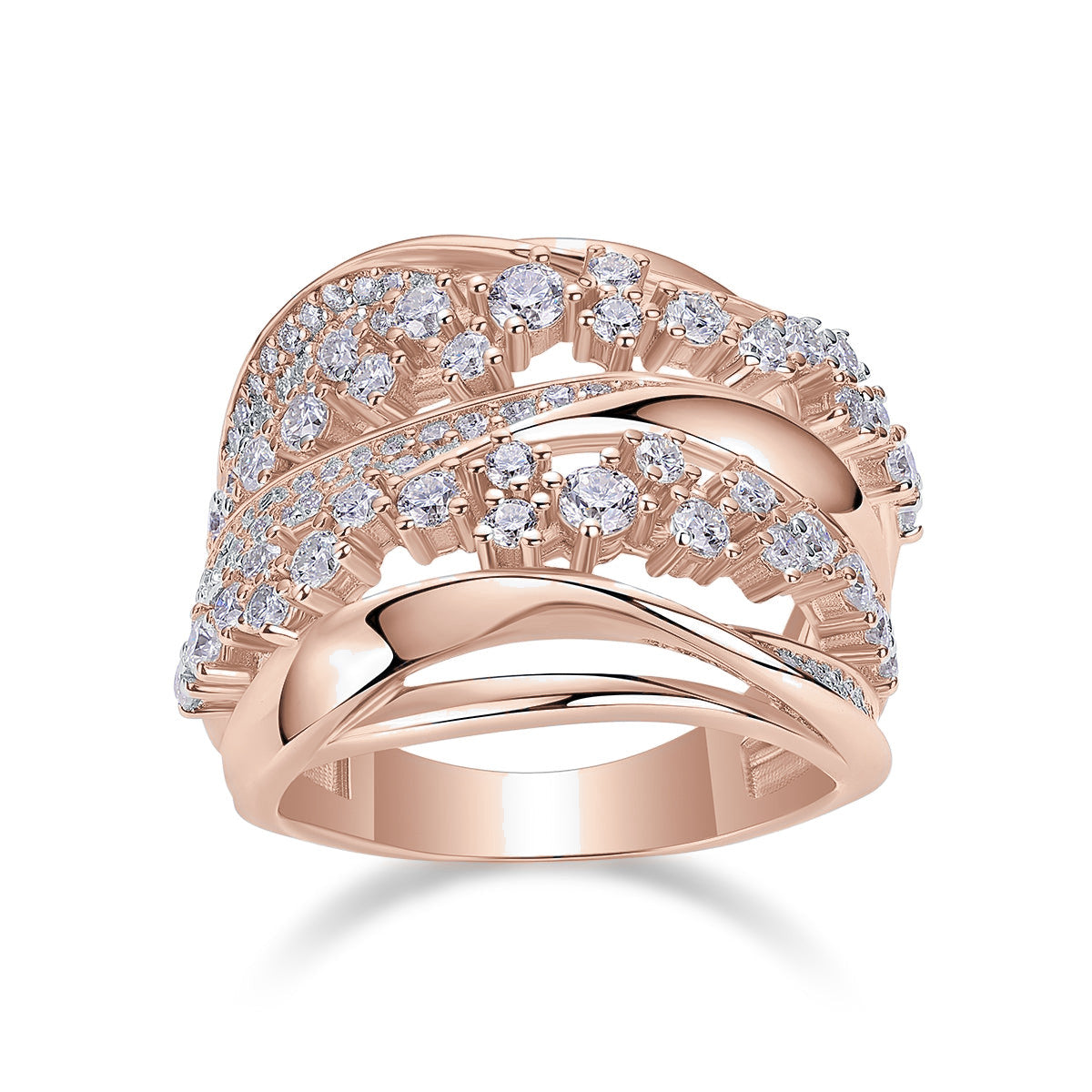 Alana Moissanite Wave Crossover Cocktail Ring, front view