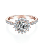 Alba Round Moissanite Sunflower Halo Engagement Ring 1 ct in 18K rose gold plating, front view