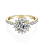 Alba Round Moissanite Sunflower Halo Engagement Ring 1 ct in 18K yellow gold plating, front view