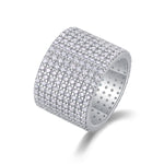 Alessia Moissanite Pavé Wide Eternity Band in 18K white gold plating, angled view