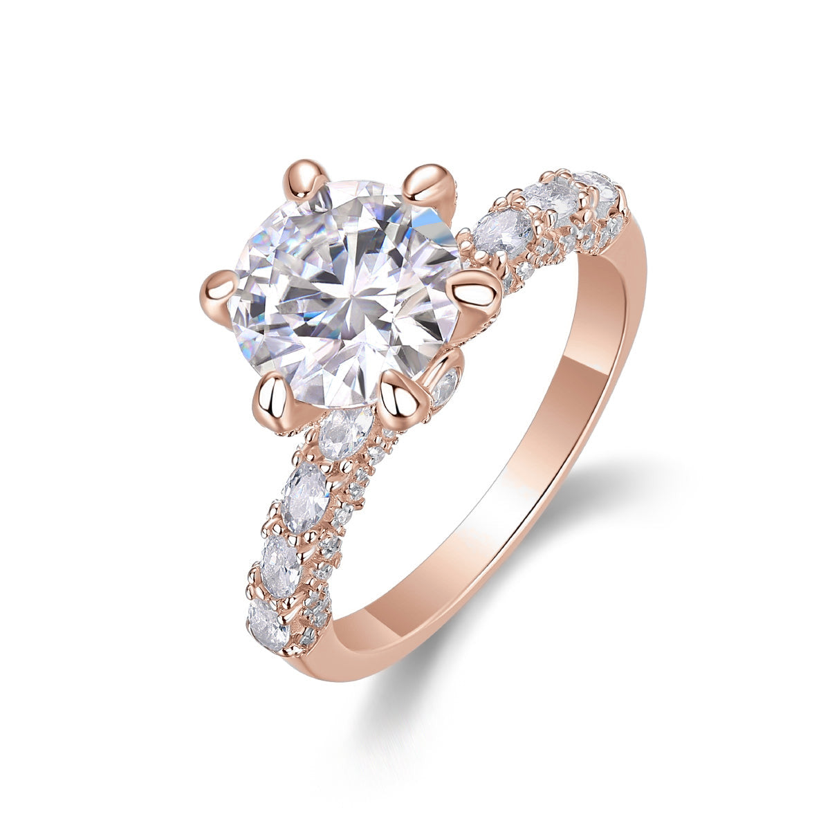 Alexandra Round Moissanite Hidden Halo Engagement Ring in 18K rose gold plating