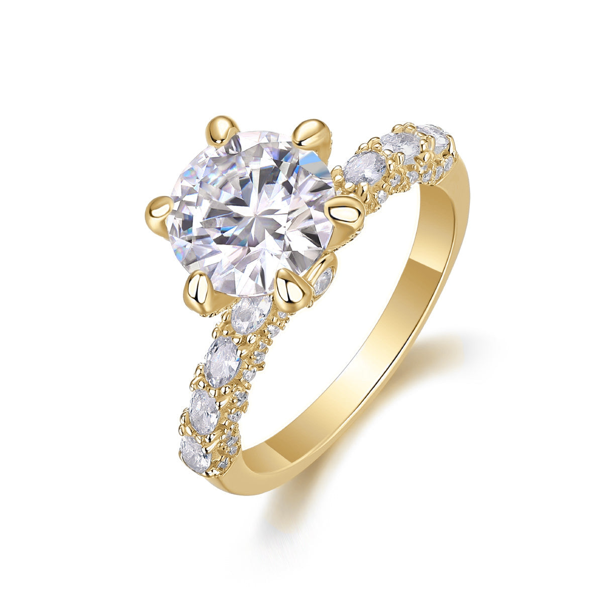 Alexandra Round Moissanite Hidden Halo Engagement Ring in 18K yellow gold plating