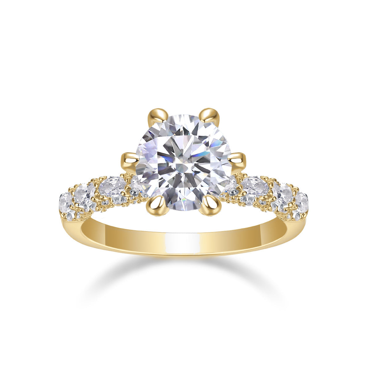 Alexandra Round Moissanite Hidden Halo Engagement Ring in 18K yellow gold plating, front view