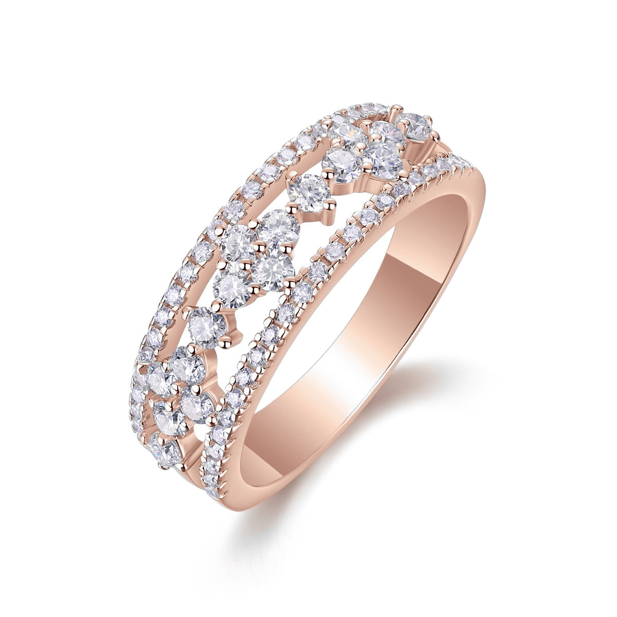 Alicia Moissanite Openwork Wedding Band in 18K rose gold plating