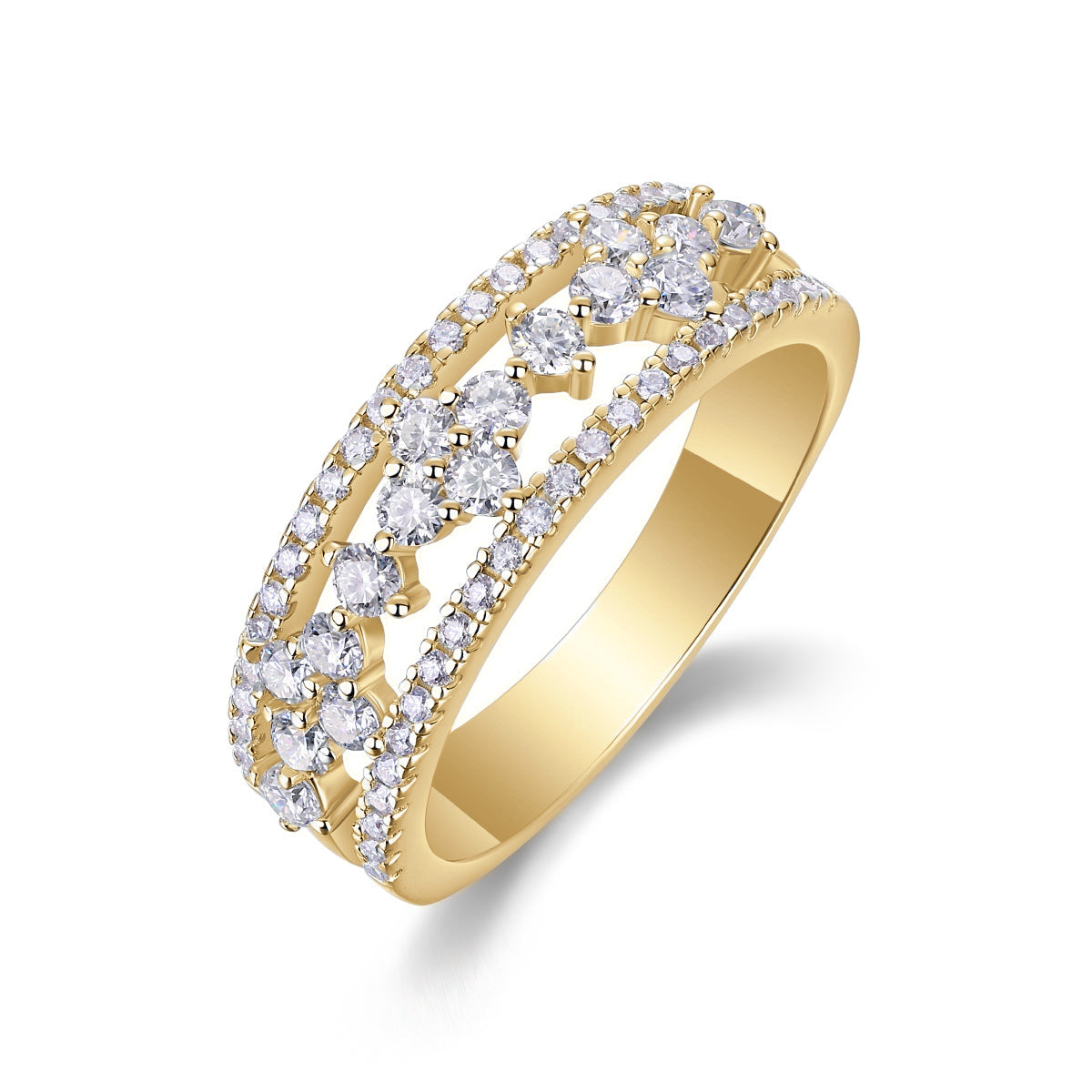 Alicia Moissanite Openwork Wedding Band in 18K yellow gold plating