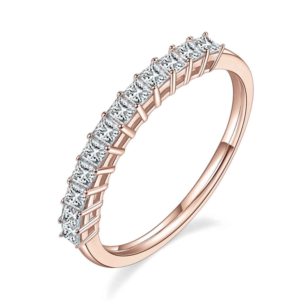 Alina Princess Cut Moissanite Half Eternity Band in 18K rose gold plating