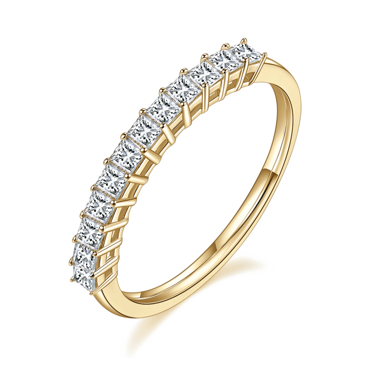 Alina Princess Cut Moissanite Half Eternity Band in 18K yellow gold plating