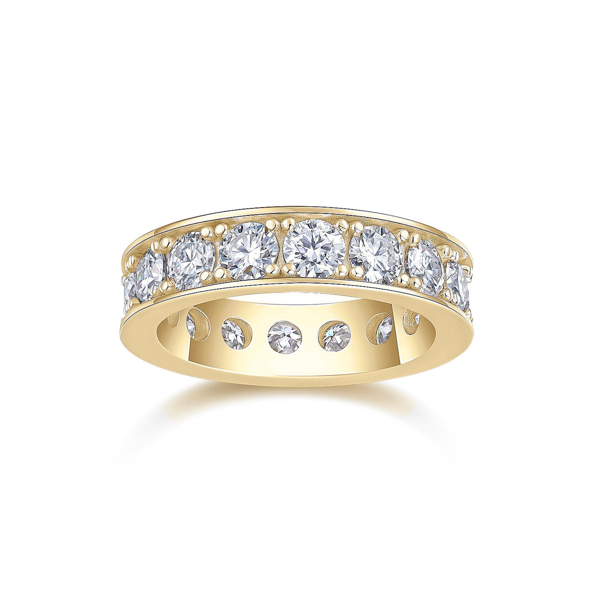 Allison Round Moissanite Channel Eternity Band in 18K yellow gold plating, front view