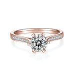 Amanda Round Moissanite Pavé Engagement Ring in 18K rose gold plating, front view