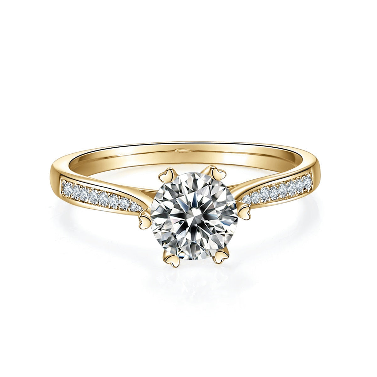 Amanda Round Moissanite Pavé Engagement Ring in 18K yellow gold plating, front view