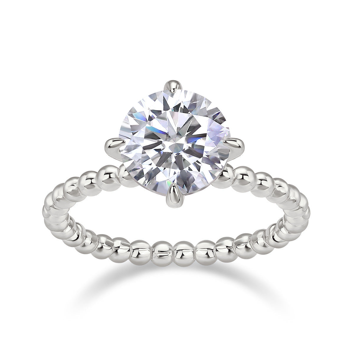 Amara Round Moissanite Solitaire Engagement Ring in 18K white gold plating, front view