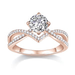 Amaya Round Moissanite Split Shank Engagement Ring in 18K rose gold plating, front view