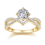 Amaya Round Moissanite Split Shank Engagement Ring in 18K yellow gold plating, front view