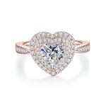 Amy Heart Moissanite Double Halo Engagement Ring in 18K rose gold plating, front view