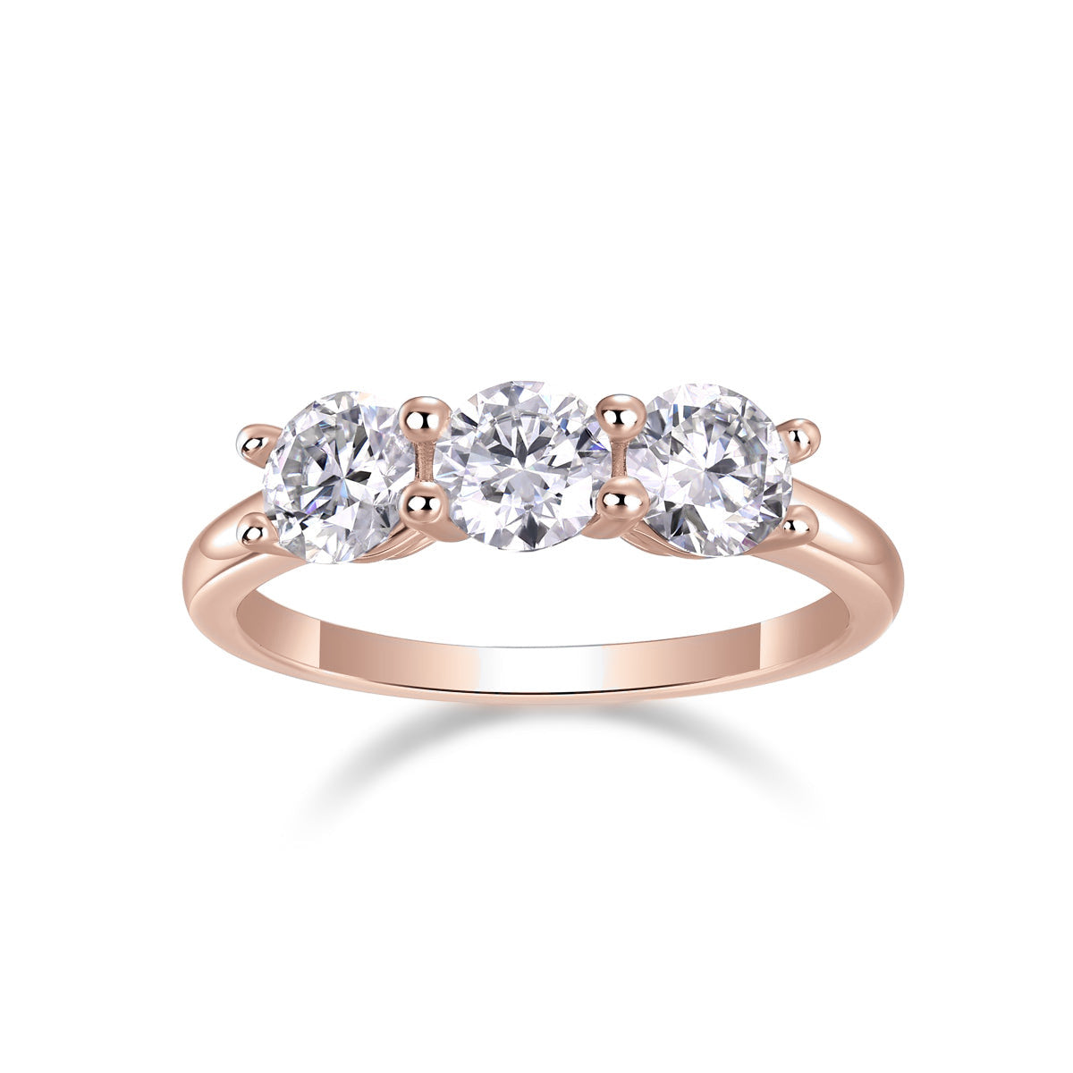 Andrea Round Moissanite Three Stone Engagement Ring, front view