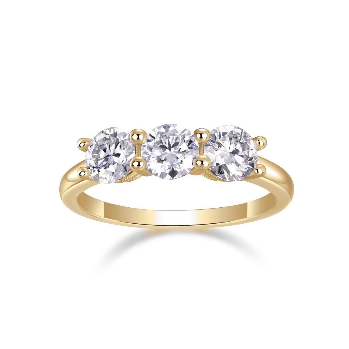 Andrea Round Moissanite Three Stone Engagement Ring, front view