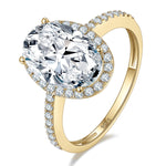 Angela Oval Moissanite Halo Engagement Ring in 18K yellow gold plating, angled view