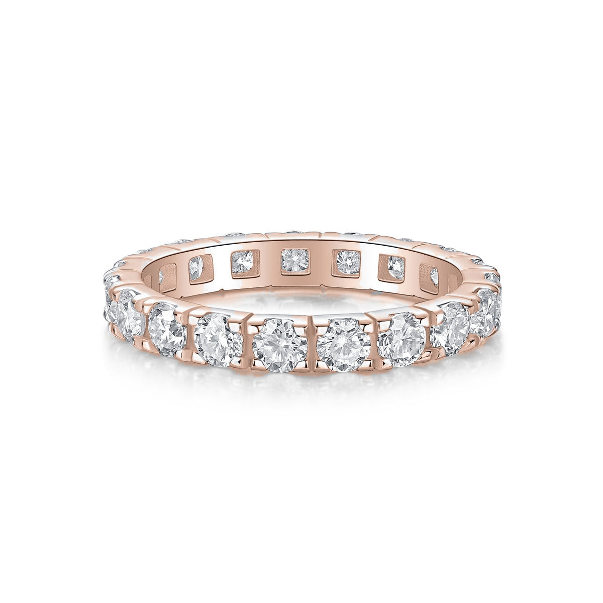 Annabel Round Moissanite Eternity Band in 18K rose gold plating, front view