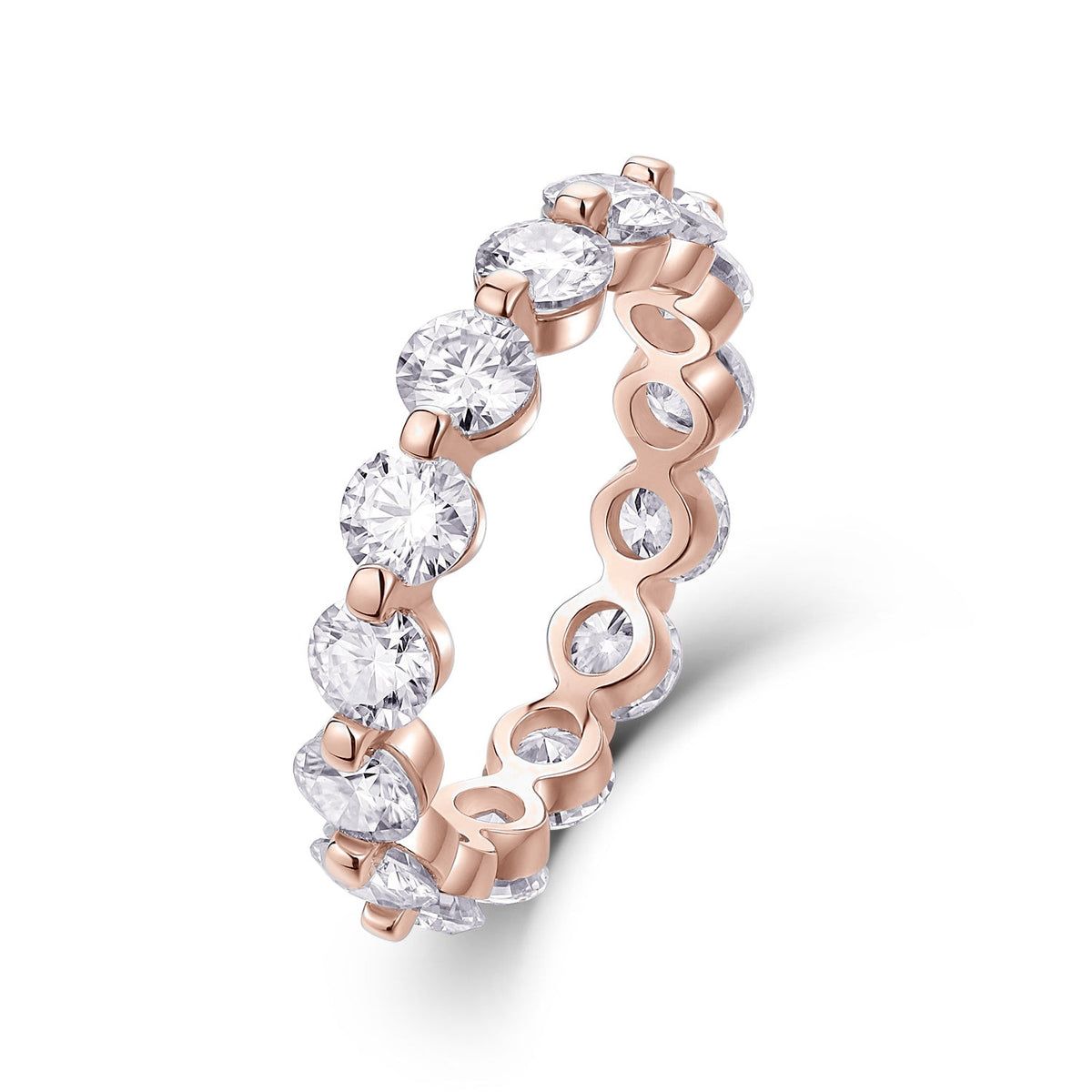 Annika Round Moissanite Floating Eternity Band in 18K rose gold plating