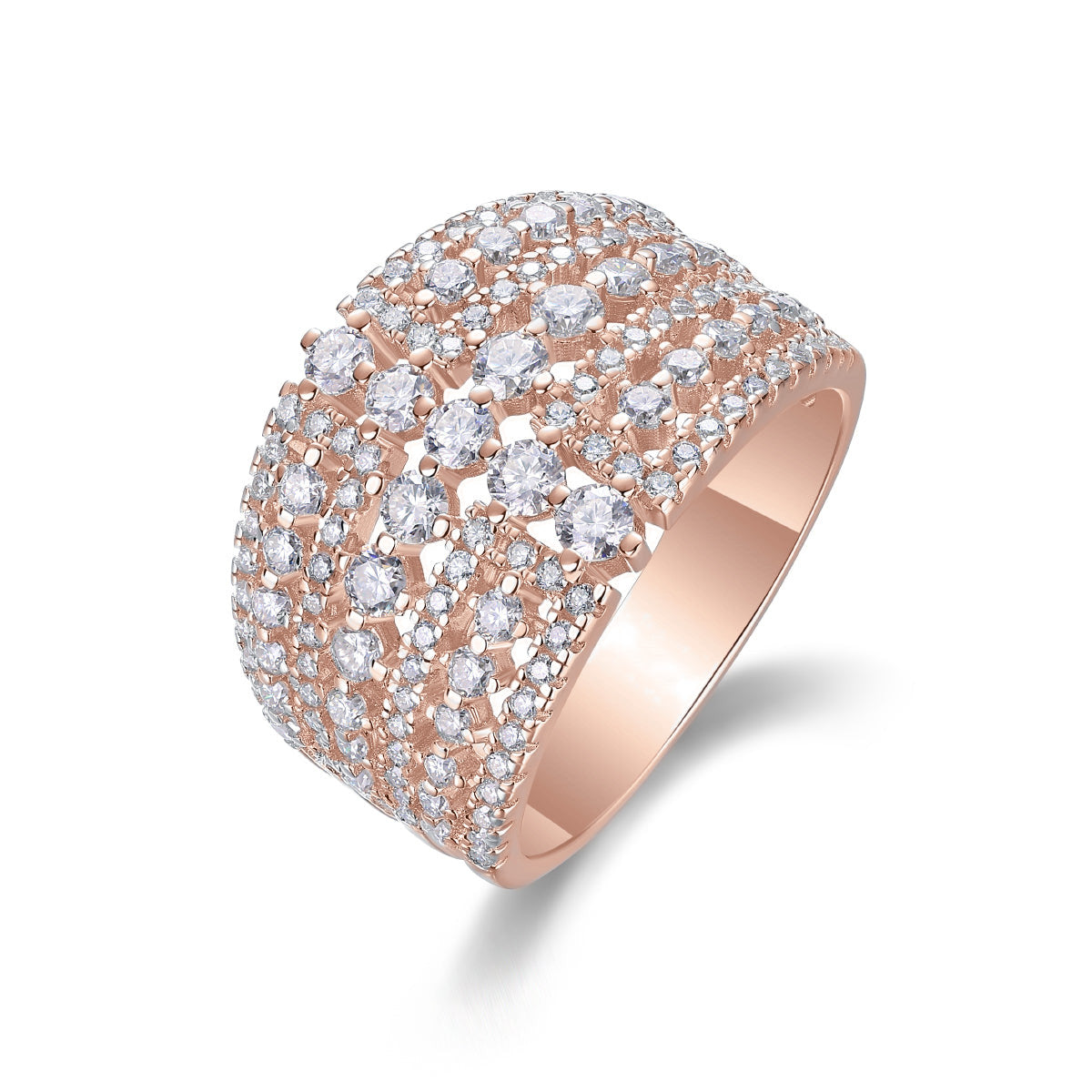 Antonia Moissanite Five Row Pavé Ring in 18K rose gold plating