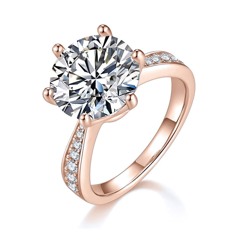 Arielle Round Moissanite Pavé Engagement Ring in 18K rose gold plating
