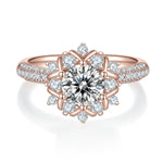 Ashlyn Round Moissanite Snowflake Halo Engagement Ring in 18K rose gold plating, front view