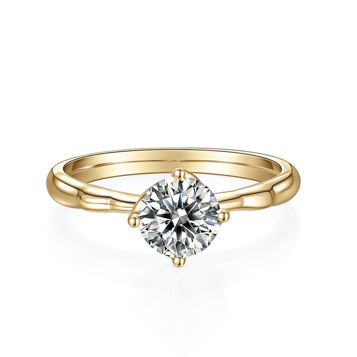 Aspen Round Moissanite Solitaire Engagement Ring in 18K yellow gold plating, front view
