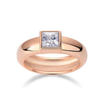 Astrid Princess Cut Moissanite Bezel Engagement Ring in 18K rose gold plating, front view