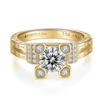 Augusta Round Moissanite Art Deco Engagement Ring in 18K yellow gold plating, front view