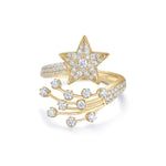 Aurelia Moissanite Shooting Star Open Ring in 18K yellow gold plating, front view