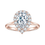 Autumn Pear Moissanite Halo Engagement Ring in 18K rose gold plating, front view