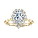 Autumn Pear Moissanite Halo Engagement Ring in 18K yellow gold plating, front view