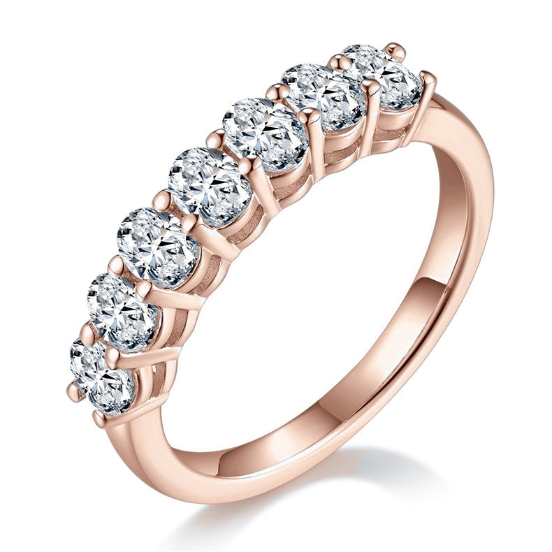Ava Oval Moissanite Half Eternity Band in 18K rose gold plating