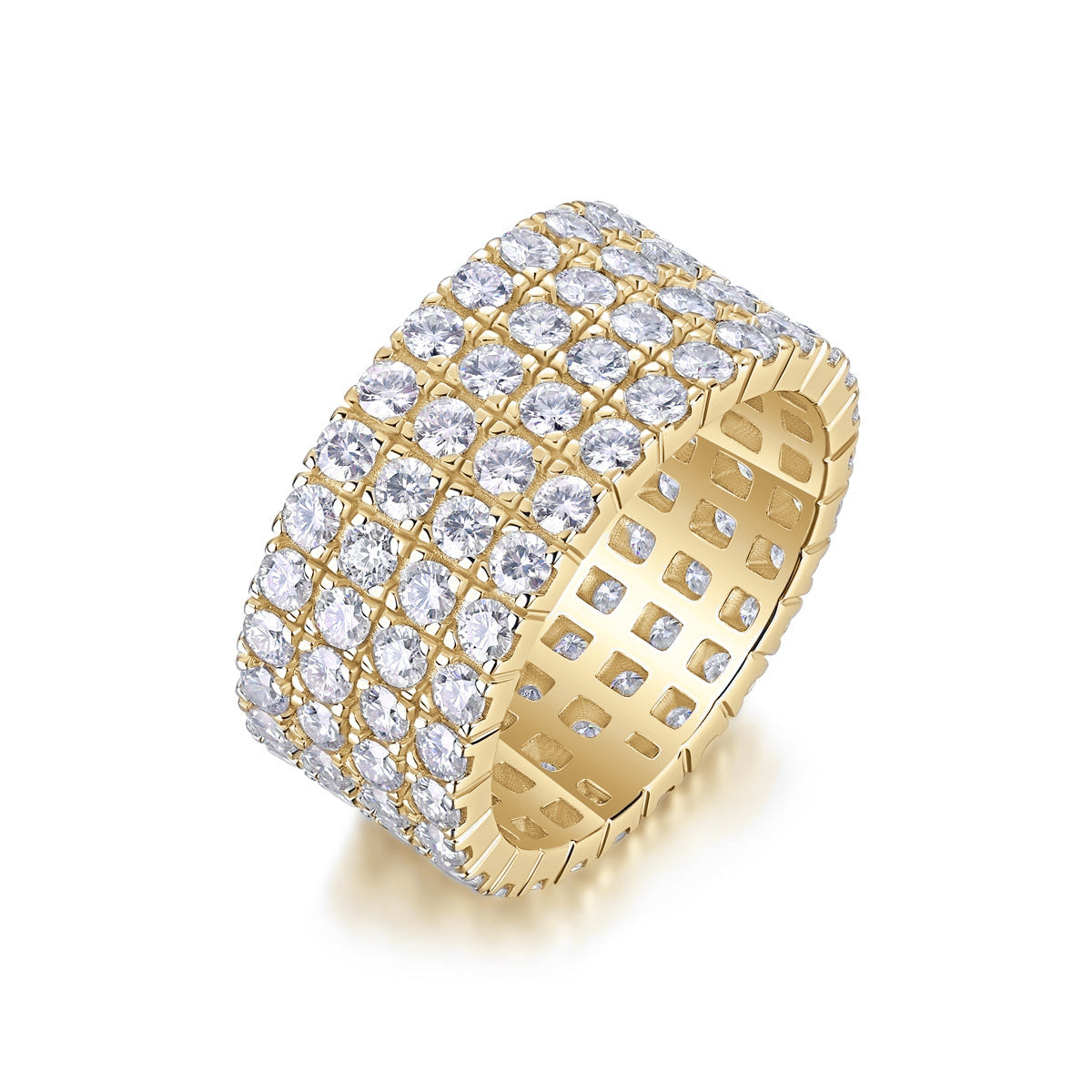 Belinda Round Moissanite Four Row Eternity Band in 18K yellow gold plating