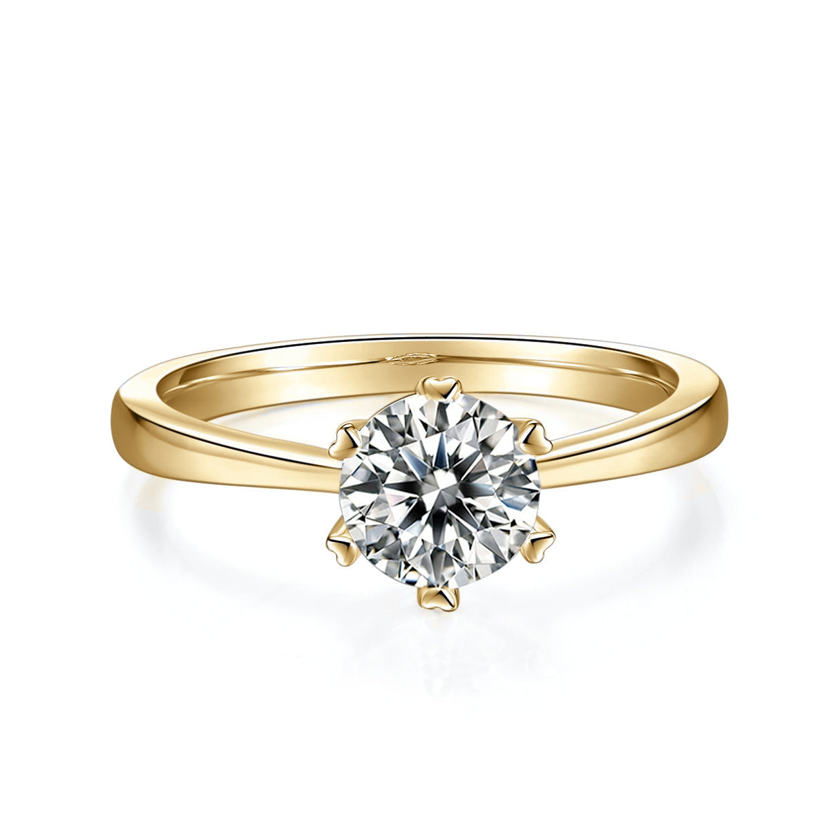 Belle Round Moissanite Solitaire Engagement Ring in 18K yellow gold plating, front view