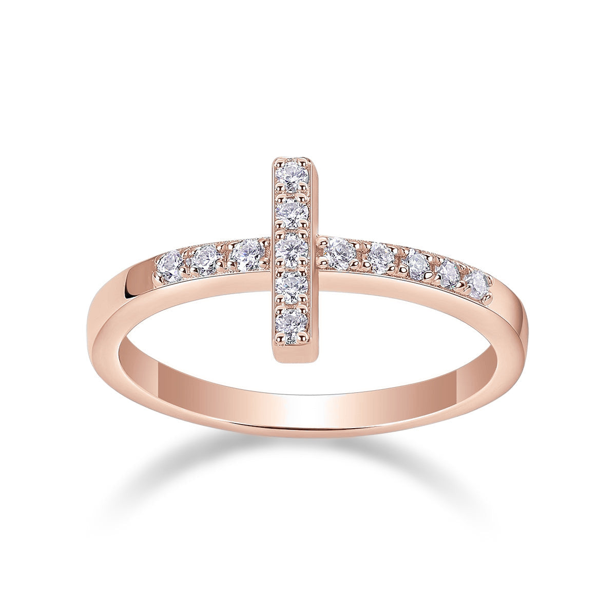 Bethany Moissanite Pavé Cross Ring in 18K rose gold plating, front view