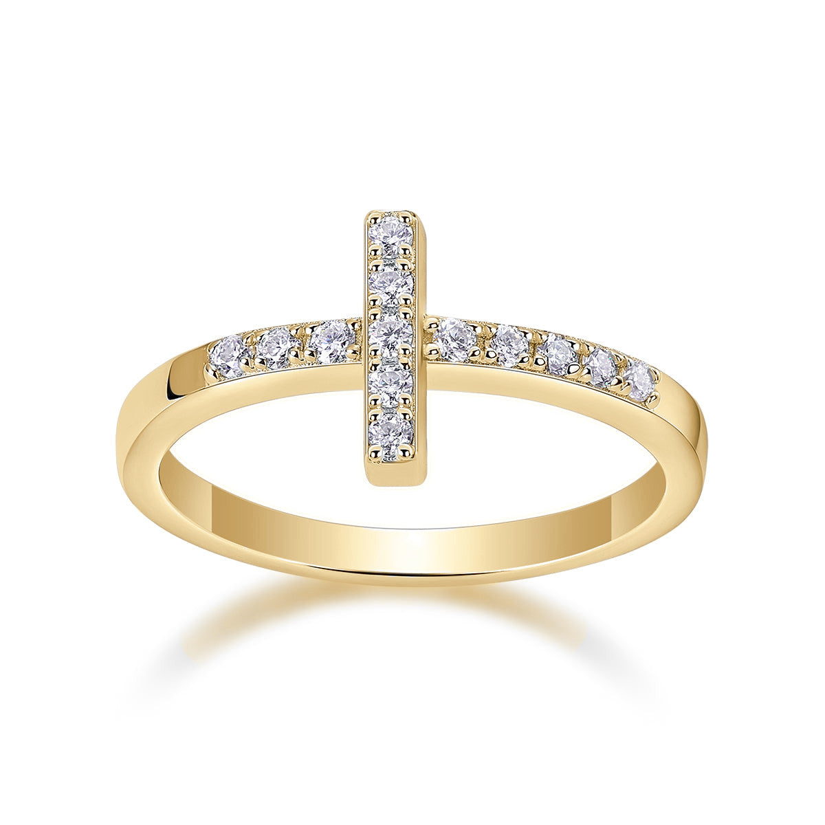 Bethany Moissanite Pavé Cross Ring in 18K yellow gold plating, front view