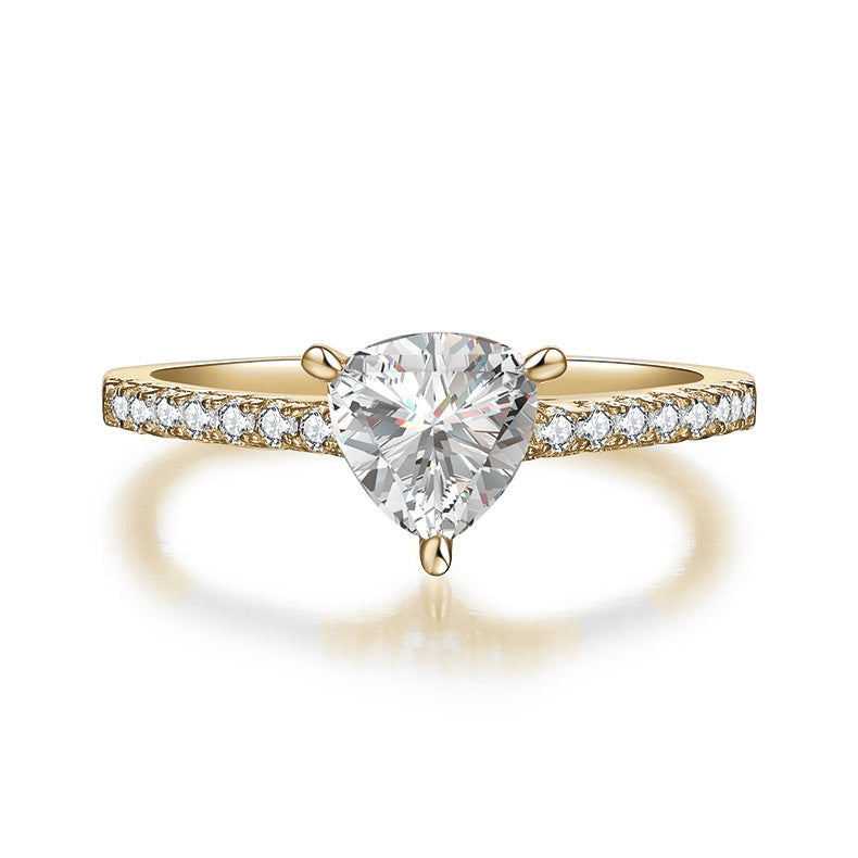Birdie Trillion Moissanite Pavé Engagement Ring in 18K yellow gold plating, front view