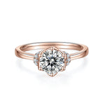Blossom Round Moissanite Solitaire Engagement Ring in 18K rose gold plating, front view