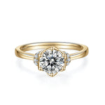 Blossom Round Moissanite Solitaire Engagement Ring in 18K yellow gold plating, front view