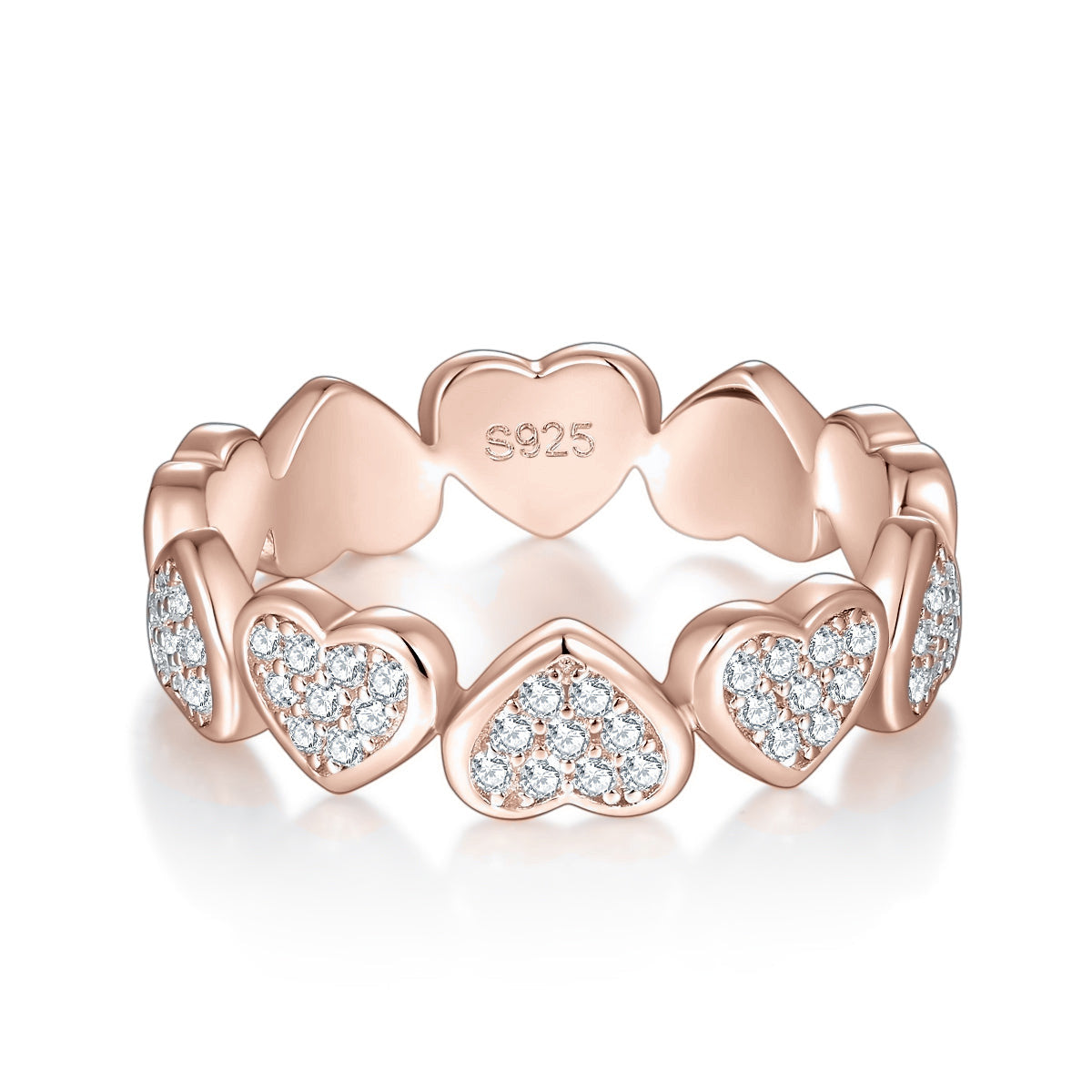 Bonnie Moissanite Pavé Heart Eternity Band in 18K rose gold plating, front view