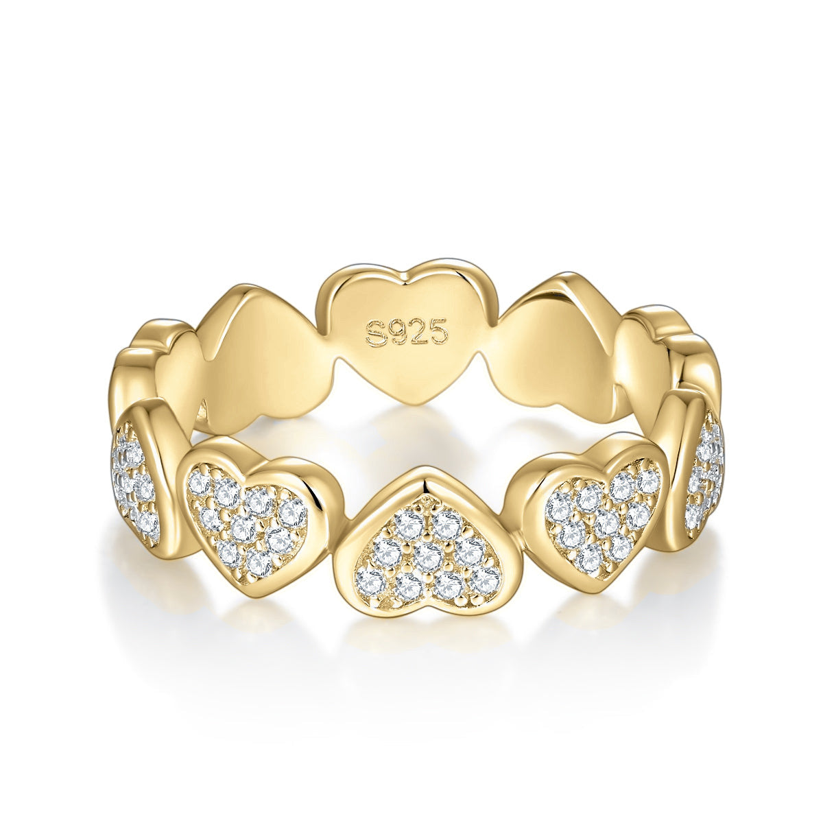 Bonnie Moissanite Pavé Heart Eternity Band in 18K yellow gold plating, front view