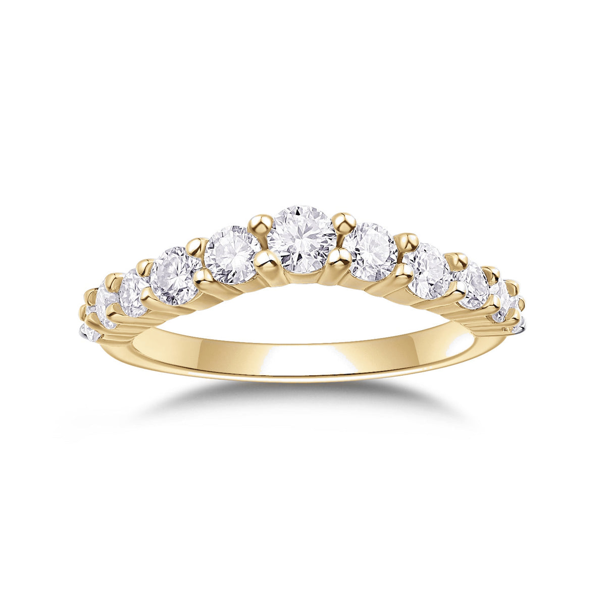 Bree Round Moissanite Curved Wedding Band in 18K yellow gold plating, front view