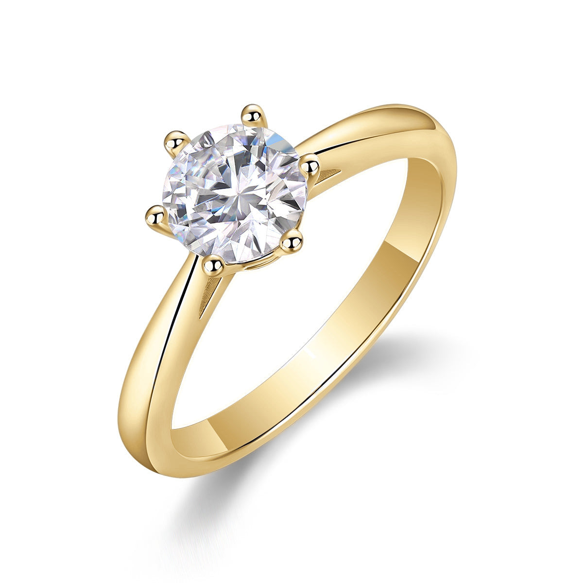 Brenna Round Moissanite Solitaire Engagement Ring in 18K yellow gold plating